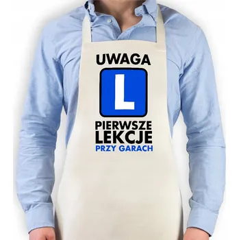 Kuchyňská zástěra Zástěra béžová jako DÁREK k narozeninám, na první vaření, s motivem