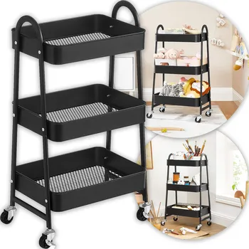 regál POJÍZDNÝ REGÁL / VOZÍK S 3 POLICEMI, KOVOVÝ, KUCHYŇSKÝ / KOUPELNOVÝ ORGANIZÉR