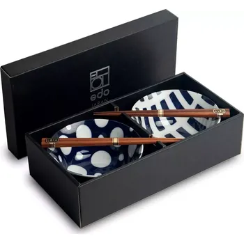 Sada nádobí Made in Japan Japonská souprava jídelních misek s hůlkami stylu Mitani Mix - Kruhy a pruhy v Dárkovém balení