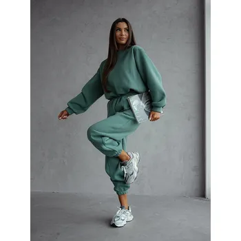 Zelený dámský bavlněný teplákový komplet s krátkou mikinou (82160) odstíny zelené M (38)
