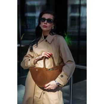 MORANTI kabelka z pravé přírodní semišové kůže - bezbarvá