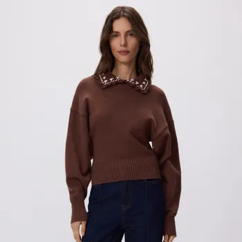 Dámský svetr Reserved - Svetr s límečkem - tmavě hnědá - 227JW-89X - 227JW-89X-S