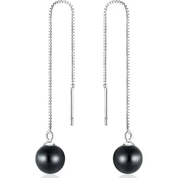Náušnice For Silver Stříbrné náušnice s dlouhým řetízkem a černou achátovou perlou – Stříbro 925