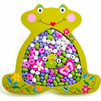 Dřevěná hračka Dřevěné korálky 4 v krabičce se Žabičkou