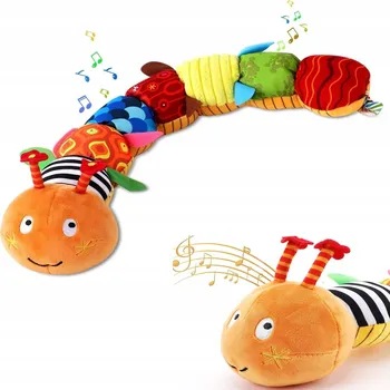 Hračka pro nejmenší PLYŠOVÁ HOUSENKA HRAČKA S CHRASTÍTKEM SENZORICKÁ MĚKKÁ HRAČKA PRO MIMINKA