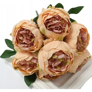 umělá květina Pivoňka Tmavý šampaňský Kytice Peonia 7 květů – Hlavička 8 cm