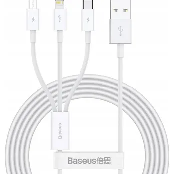 Datový kabel USB kabel Baseus USB-A - USB-C + microUSB + Lightning 1,5 m Bílý