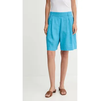 Dámské kraťasy Lněné kraťasy United Colors of Benetton modrá barva, high waist, 4AGHD901V 55X, vel. S