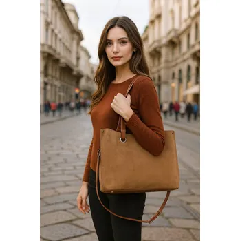 Kabelka Vera Pelle shopper kabelka z pravé semišové kůže hnědá