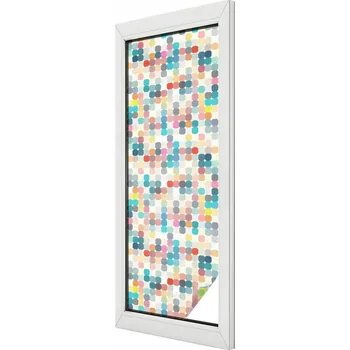 Okenní dekorace Dekorativní okenní fólie vitrážová mléčná Barevné čtverce 50x146 cm