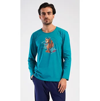 Pánské pyžamo Pánské pyžamo dlouhé Méďa Ospalec petrolejová L