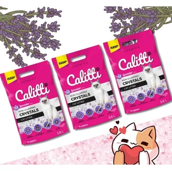 Silikonové silikonové stelivo pro kočky CALITTI Crystals Lavender 3 x 3,8 l