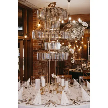 Obraz Stojan na květiny zlatý skleněný karusel křišťálový svícen 160 cm