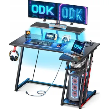 HERNÍ STŮL L LED 100CM ZÁSUVKY ČERNÝ