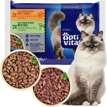 Krmivo pro kočku OPTIVITAL KRŮTA VLHKÉ KRMIVO PRO STERILIZOVANÉ KOČKY KRŮTÍ A TELECÍ SMĚS 4X85G