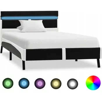 Postel Platformová postel s LED osvětlením, bílo-černá, 210 x 95 x 68 cm, matrace 200 x 90 cm
