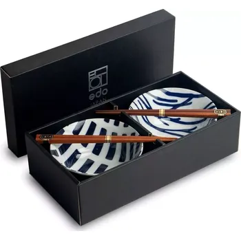 Sada nádobí Made in Japan Japonská souprava jídelních misek s hůlkami stylu Mitani Mix - Pruhy a větve v Dárkovém balení