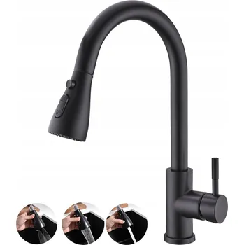 Vodovodní baterie Kuchyňská baterie stojánková MM černá s vytahovací sprchou