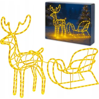 Vánoční světelná dekorace VELKÝ KRÁSNÝ SVÍTÍCÍ LED SOB SE SANĚMI XXL 120 cm TEPLÁ BÍLÁ + FLASH