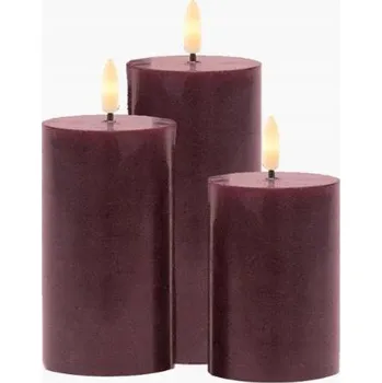 Svíčka SIRIUS Dobíjecí voskové LED svíčky Sleď, 3set, vínová