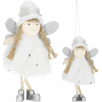 Vánoční dekorace ANDĚLÍČEK ZÁVĚS VÁNOČNÍ KOULE NA VÁNOČNÍ STROMEK 14cm STŘÍBRNÝ ANDĚL OZDOBA NA STROMEČEK