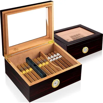 Humidor RUČNĚ VYROBENÝ HUMIDOR, DŘEVĚNÁ KRABIČKA NA DOUTNÍKY, VLHKOMĚR, ZVLHČOVAČ