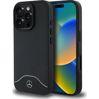 Pouzdro na mobilní telefon Mercedes Wood Imitation and Smooth Leather MagSafe Zadní Kryt pro iPhone 16 Pro Black