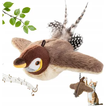 Hračka pro kočku INTERAKTIVNÍ HRAČKA PRO KOČKY PLYŠOVÝ PTÁČEK POHYBLIVÝ PTÁČEK