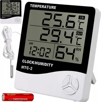 Hodiny METEOROLOGICKÁ STANICE TEPLOMĚR VLHKOMĚR SENZOR SONDA HODINY BUDÍK