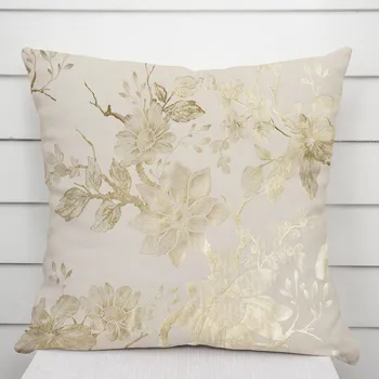 Povlak na dekorativní polštářek Sametový povlak na polštář Isabela Flower IBL-023 Zlaté květy na krémovém 35 x 45 cm