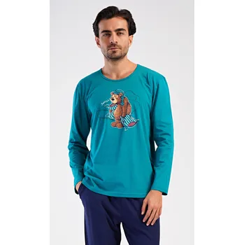 Pánské pyžamo Vienetta MAN Pánské pyžamo dlouhé Méďa Ospalec Barva: Šedá - tmavě, Velikost: L