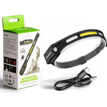 Čelovka VÝKONNÁ ČELOVKA LED COB SENSOR USB C AKUMULÁTOR LAMPA NA HLAVU