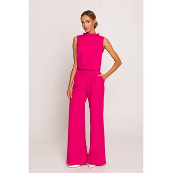 Dámský overall DÁMSKÝ ELEGANTNÍ OVERAL BEZ RUKÁVŮ VOLNÝ LEHKÝ FUCHSIOVÝ 40 L