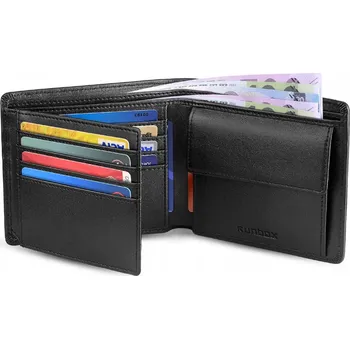 Peněženka ČERNÁ KLASICKÁ PÁNSKÁ PENĚŽENKA Z KŮŽE BEZ ZAPÍNÁNÍ S RFID OCHRANOU KARET