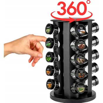 Dóza na potraviny Stojan na Koření Otočný Organizér Skleněné Kořenky Nádoby 20 kusů