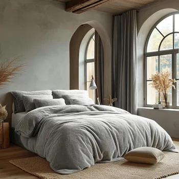 Povlečení Povlečení bavlněné, hřejivé, silné GRUBA FROTÉ sada 200x220 FROTTE světle šedá