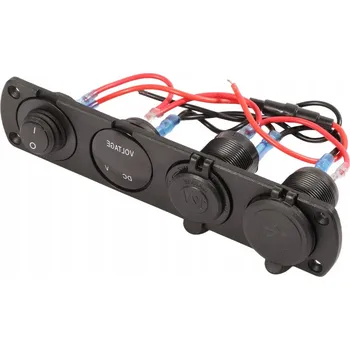 Auto elektroinstalace PANEL DO AUTA S USB 4V1 12V 24V ZAPALOVAČ 150W HLINÍKOVÝ VOLTMETR