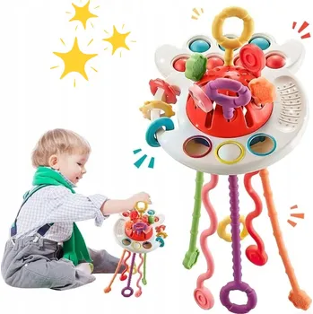 HRAČKA TAHAJÍCÍ EDUKAČNÍ 6 ŠŇŮREK SILIKONOVÁ DO KOUPELE MONTESSORI