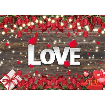 Fotopozadí VINYLOVÉ FOTOGRAFICKÉ POZADÍ 2,1x1,5m VALENTÝN RŮŽE SVĚTÝLKA DŘEVO NÁPIS