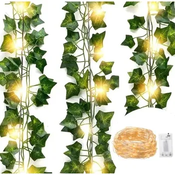 Obraz UMĚLÝ BŘEČŤAN LED NA BATERIE DEKORACE NA ZEĎ BALKON GIRLANDA LISTY 12M
