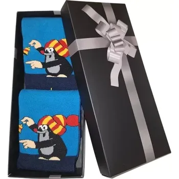 Dámské punčochy Ponožky v krabičce On a Ona Vánoce Krtek ( 2 páry ) - tmavě modrá / B