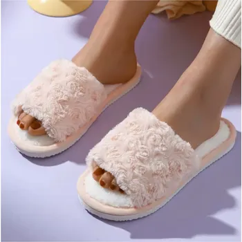 Dámské pantofle Dámské zimní kožešinové pantofle - 5 barevných variant Barva: růžová (A), Velikost EUR: 40-41