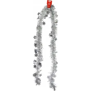 Vánoční dekorace Řetěz se sněhovými vločkami stříbrný na vánoční stromeček 2 m