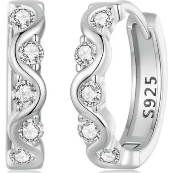 Náušnice For Silver Stříbrné kruhové náušnice s vlněným zdobením a zirkony - Stříbro 925