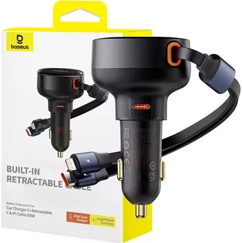 Nabíječka do auta Baseus Enjoyment USB-C s kabelem USB-C a Lightning 60 W (černá)
