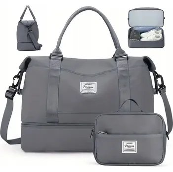 Cestovní taška CESTOVNÍ TAŠKA PŘÍRUČNÍ ZAVAZADLO S KOSMETICKOU TAŠTIČKOU ŠEDÁ