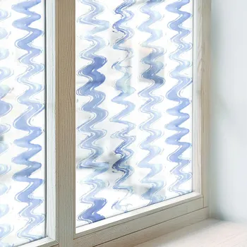 Polep vozidla Fólie na Mléčné okno Ozdobná ochrana soukromí Modré vlny 50x146