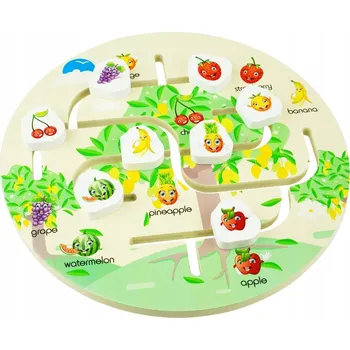 Dřevěná hračka Dřevěné bludiště s kuličkovou dráhou a ovocem