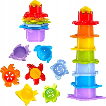 Hračka pro nejmenší FANCY BABY Kelímky na skládání do věže, 7 Kusů, hračka do vany