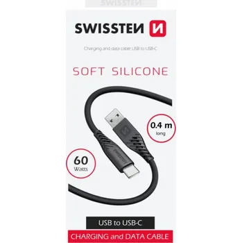 Kabel Swissten datový kabel soft silicone usb / usb-c 0,4 m černý